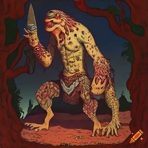 One Eyed Mountain Monster Wielding A Sword With Intricate Body Art