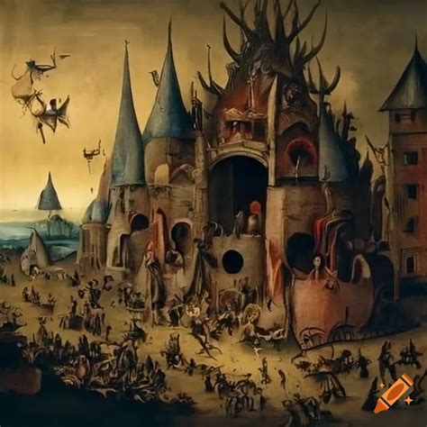 Surreal And Intricate Painting Inspired By Hieronymus Bosch Depicting