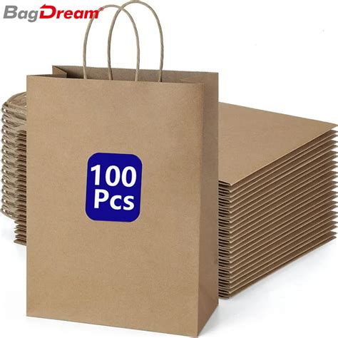 Bagdream Heavy Duty 100pcs 10x5x13 Brown Kraft Paper T Bags With