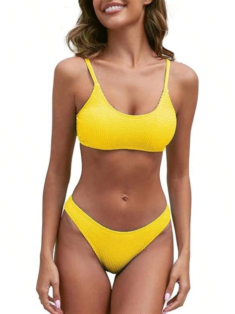 Hot Salefanuerg Women S Ribbed Bikini Sets Scoop Neck Cheeky Swimsuit Textured Two Piece