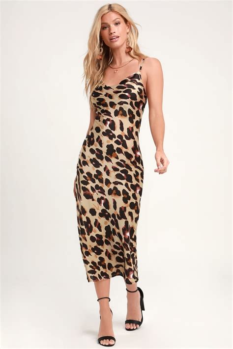 Sexy Leopard Print Dress Satin Midi Dress Midi Slip Dress Lulus