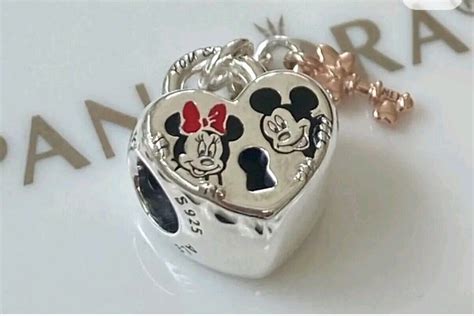 Pandora Disney Mickey Minnie Mouse Padlock Double Dangle Charm Silver