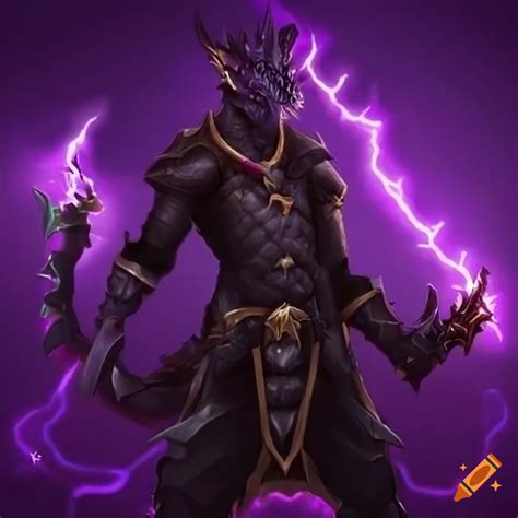 Illustration Of A Black Skinned Dragonborn With Purple Lightning On Craiyon