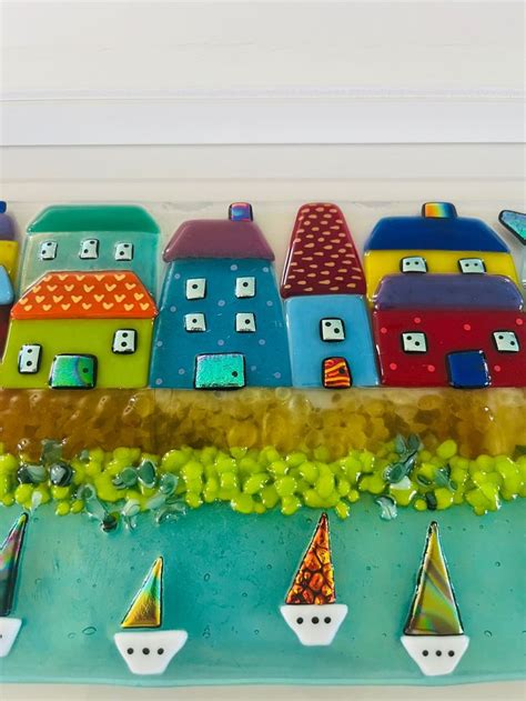 Fused Glass Cornish Seaside Harbour And Houses Art Poldark Etsy Uk