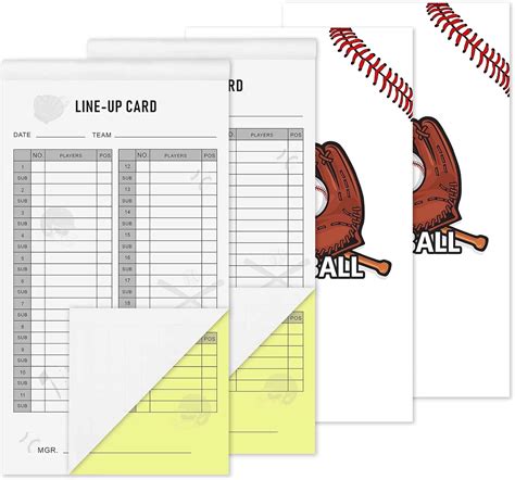 DTESL Tarjetas de alineación de béisbol y sóftbol 30 juegos 4 53 x 7