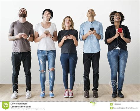 Diverse People Using Their Smartphones Stock Photo Image Of Isolated