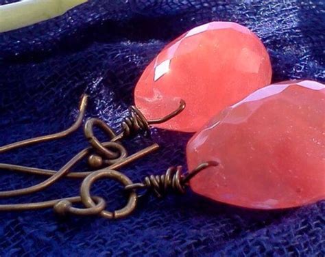 Cherry Quartz Earrings Brass Earrings Pear Briolettes - Etsy