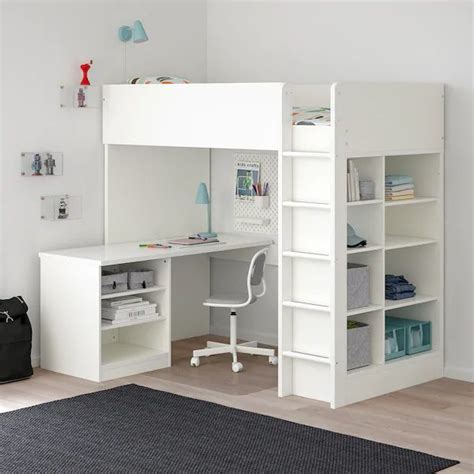 STUVA White Loft Bed Combo W 2 Shlvs 3 Shlvs 207x99x182 Cm IKEA