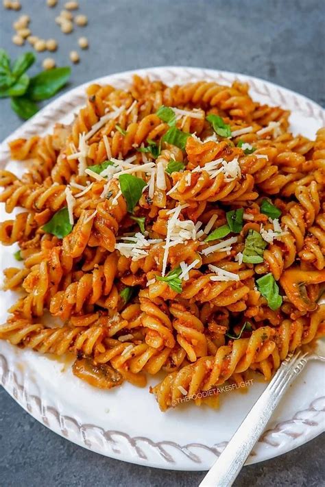 Red Pesto Pasta Vegan Recipe The Foodie Takes Flight