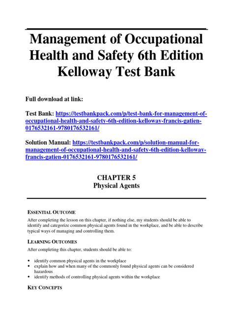 Management Of Occupational Health And Safety 6th Edition Kelloway Test Bank 1 Pdf Ignition