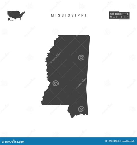 Mississippi Us State Vector Map Isolated On White Background High Detailed Black Silhouette Map