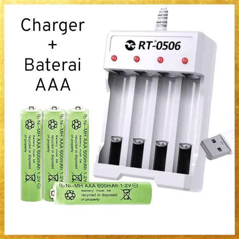 Jual Charger 4 Slot Batu Baterai AAA Rechargeable Ni MH 600mAh 4 PCS