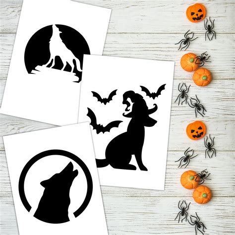 Dog Designs Printable Pumpkin Face Stencil Template Set Jack-o-lantern Carving Halloween Craft ...