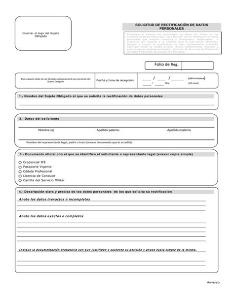 Solicitud De Rectificaci N De Datos Personales