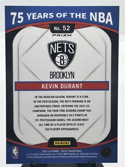 2021 22 Panini Select KEVIN DURANT 75 Years Of The NBA Prizm 52 Nets