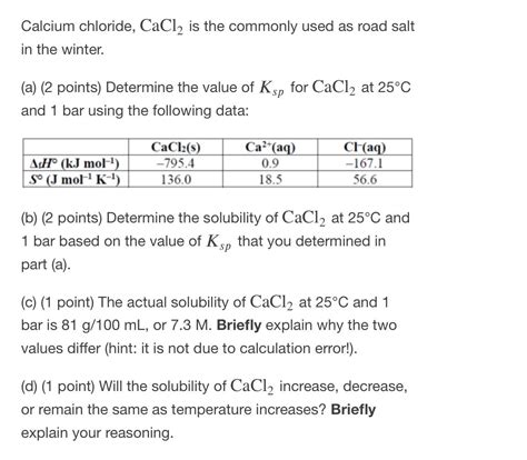 Solved Calcium Chloride CaCl2 Is The Commonly Used As Road Chegg