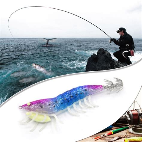 Luminous Wood Shrimp Bait Squid Hook Jig Sea Cuttlefish Lures Purple