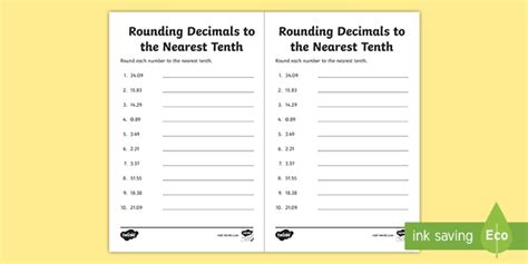 Rounding Decimals To The Nearest Tenth Activity