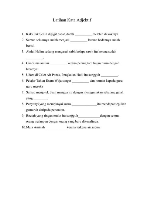 Kata Adjektif Interactive Exercise For Sekolah Rendah Live Worksheets