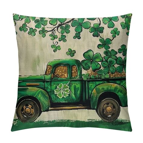 Comio Watercolor Lucky Clover Truck Lumbar Throw Pillow Cover St