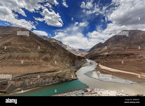 Confluence Of Zanskar And Indus River In Leh Ladakh Region India