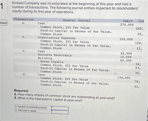 Solved Kinkaid Company Was Incorporated At The Beginning Chegg