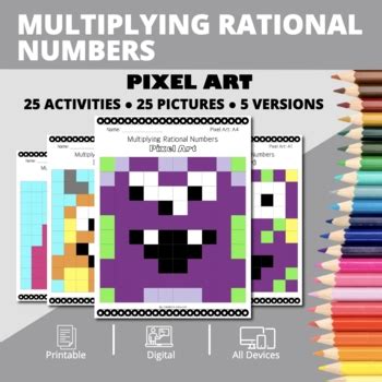 Monsters Multiplying Rational Numbers Pixel Art Activity By Qwizy