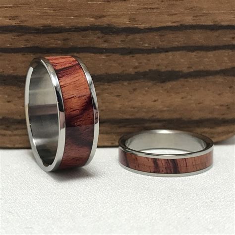 Wedding Ring Set With Tulip Wood Inlay Matching Pair Stellwagen