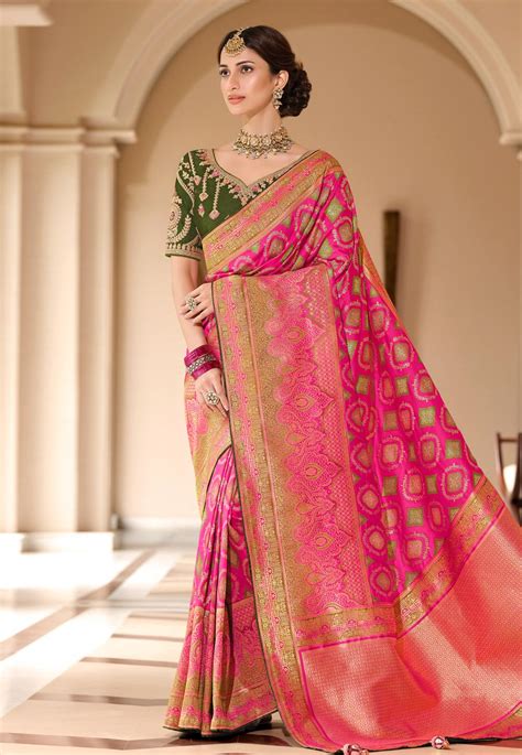 Silk Saree With Blouse In Pink Colour