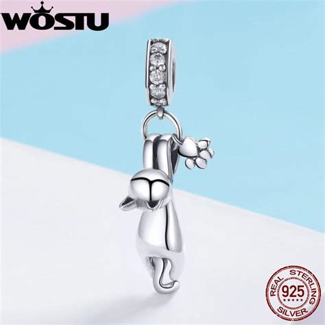 Buy WOSTU 925 Sterling Silver Lovely Cat Pet Pawprint Dangle Charms Fit