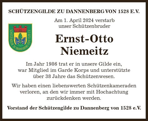 Das Trauerportal F R L Chow Dannenberg Todesanzeigen Ernst Otto