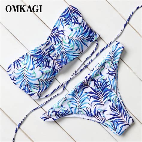 Bikini 2018 Women Brazilian Bikini Set Strapless Printed Summer Halter Bandage Swimwear