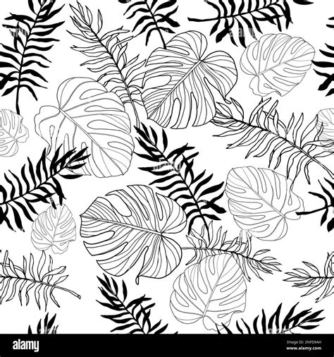 Monstera Leaves Seamless Pattern For Textile Or Wallpapers Vector