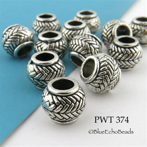 10mm Pewter Beads Large Hole Barrel Bead Zig Zag Pattern Bead Etsy