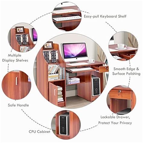 Tangkula Computer Desk With Storage Cabinet Drawer Wood Frame Home