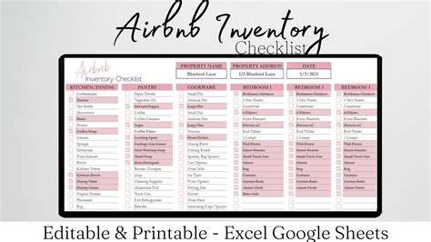 Airbnb Furniture Checklist Template Airbnb Inventory Checklist Short