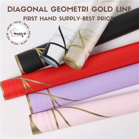 Jual Kertas Buket Bunga Flower Wrapping Diagonal Geometri Gold List