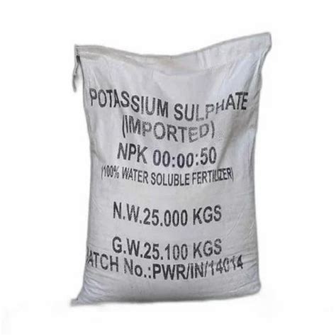 White Chemical Grade NPK 00 00 50 Potassium Sulphate HDPE Bag