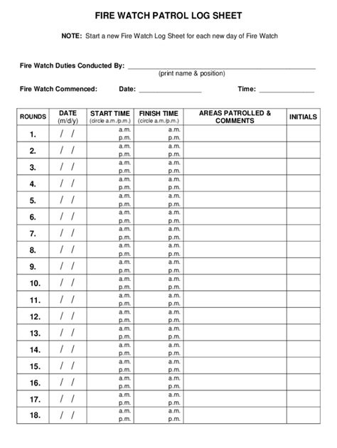 Fillable Online FIRE WATCH PATROL LOG SHEET Doa La Gov Fax Email