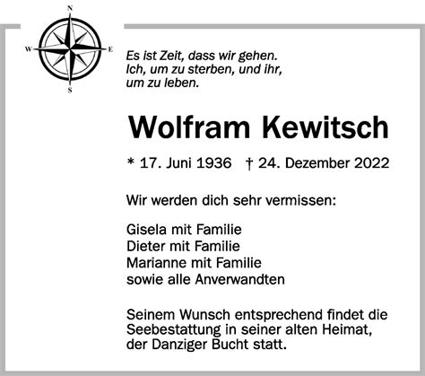 Traueranzeigen Von Wolfram Kewitsch Schwaebische De Trauerportal