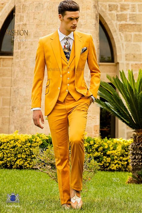 Stitched Bespoke Cotton Yellow Suit Mario Moreno Moyano Moda Uomo