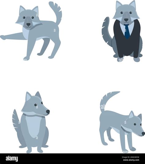 Cute Wolf Icons Set Cartoon Vector Funny Gray Wolf Cartoon Character