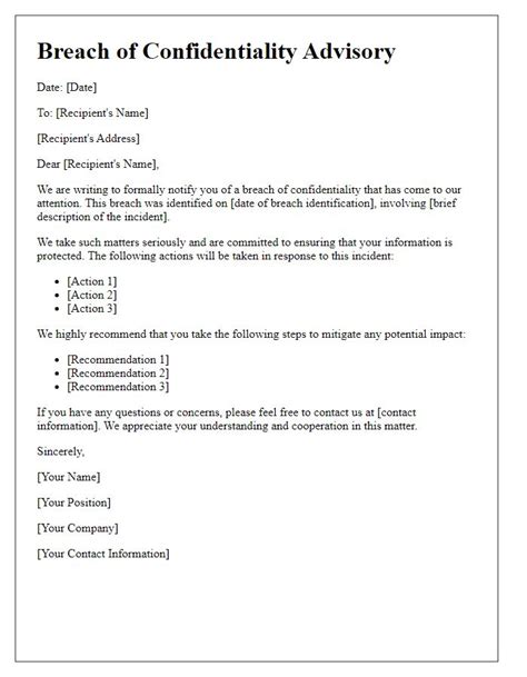 letter template  breach  confidentiality  samples