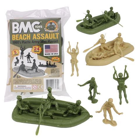 BMC Toys - BMC Marx Plastic Army Men BEACH ASSAULT - Green vs Tan 24pc WW2 US Soldiers - Made in ...