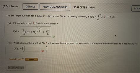 Solved The Arc Length Function For A Curve Y F X Where F Chegg