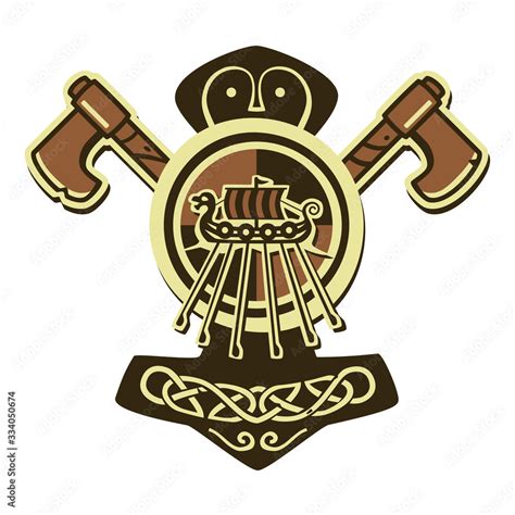 Vector Viking Coat Of Arms Isolated On White Includes Thors Hammer