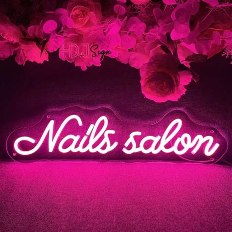 Letrero Led Neón Nails Salon Uñas Palabra Rosa 50x13 5 Cuotas sin interés