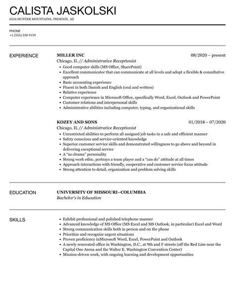 Administrative Receptionist Resume Samples Velvet Jobs