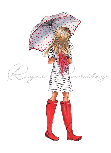 Girl With Umbrella Art Umbrella Clipart Rainy Day Clipart | Etsy