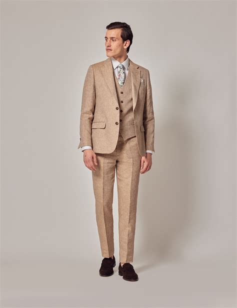 Beige Linen Herringbone Tailored Italian Waistcoat Collection